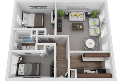 Floor plan for 2 beds, 1 bath, 829 sqft